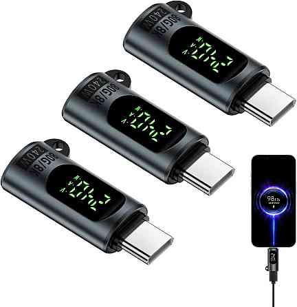 Адаптер USB-C с LED дисплеем 3 в 1 Micro USB↔USB-C / USB-A→USB-C кабель для MacBook iPad iPhone 15 серый Киев