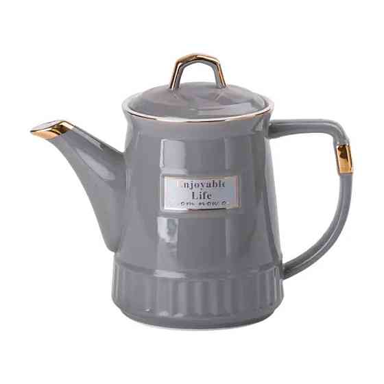 Чайний набір на 6 персон (з заварювальним чайником та порцелянаовою підставкою), сірий HP-15-5 Київ