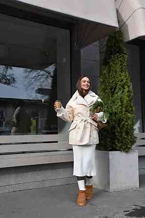 Женская стильная двубортная дубленка под пояс Одесса