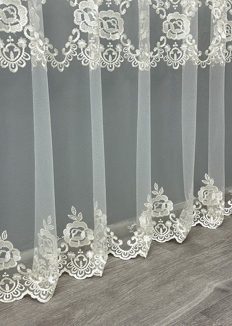 Тюль фатин с вышивкой цвет кремовый 1849т Киев - изображение 6