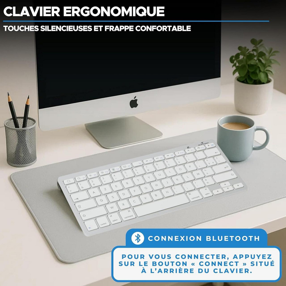 Бездротова клавіатура Bluetooth Bluestork компактна, ультратонка AZERTY, легка тиха міні-клавіатура для Mac, iPad, iPhone біла Київ - фото 7