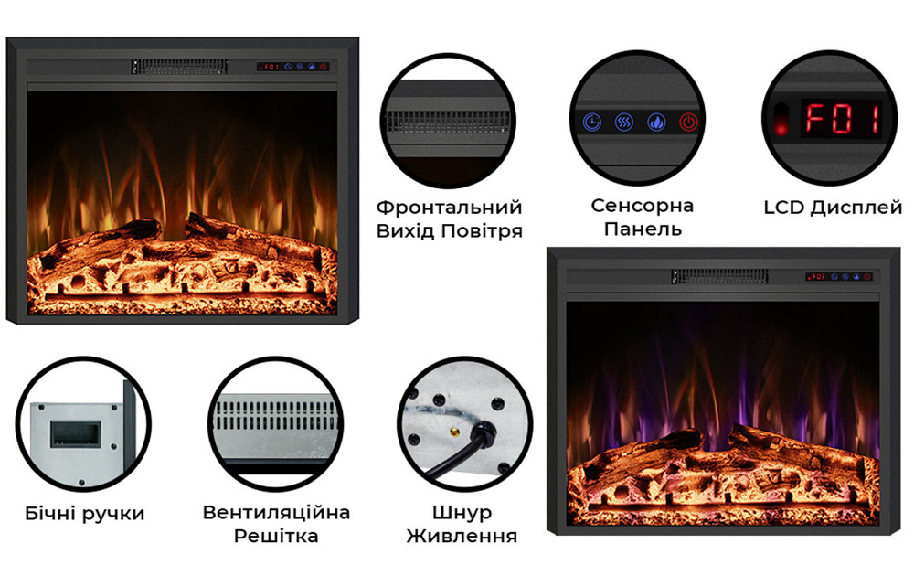 Електрокамін з обігрівом Royal Goodfire Lite 33 (EF33B), з дровами, кольорове полумʼя Львів - фото 5