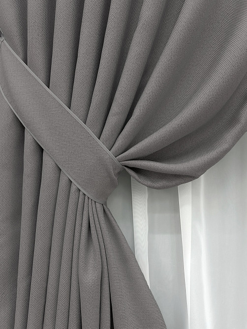 Комплект готових штор VR-Textil Льон-блекаут № 1797ш Сірий 150х270см 2 шт (33-0764) Київ - фото 13