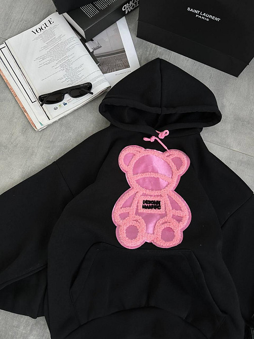 Жіноча тепла оверсайз худі з рожевим ведмедиком тринитка на флісі Одеса - фото 2