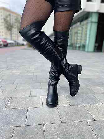 Nivelle Ботфорти зимові жіночі шкіряні чорні на низькому ходу, наповнювач вовна 5388/2510 / Чоб Коломыя