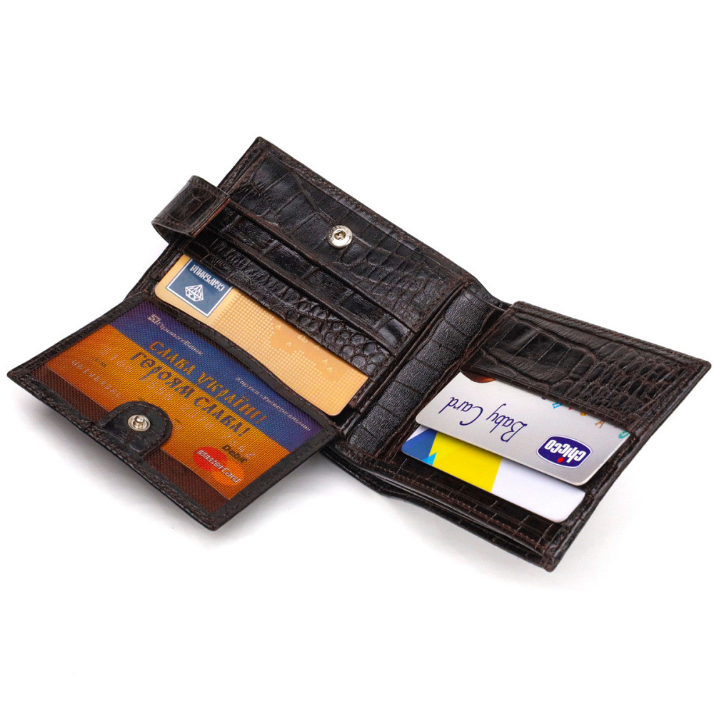 Фактурный небольшой мужской бумажник из натуральной кожи с тиснением под крокодила Черный (CANPELLINI) Киев - изображение 1