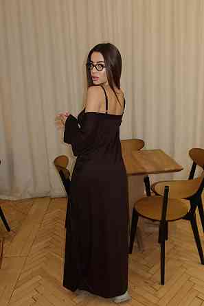 Женский стильный привлекательный комплект платье+ кардиган, турецкая качественная вискоза Шоколад, 44/46 Одесса