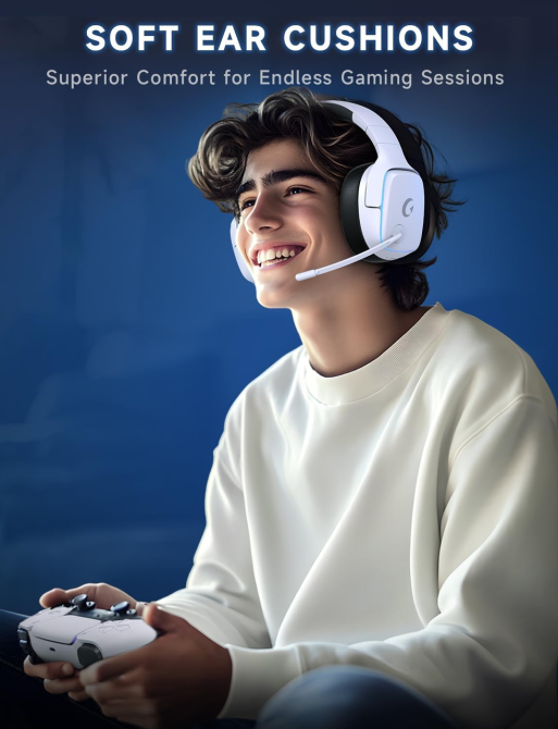Игровые наушники Gvyugke беспроводные 2.4 ГГц Bluetooth 5.3, 7.1, 50 мм, 70 ч, микрофон, LED, для PS5 PS4 ПК Switch, белые Киев - изображение 9