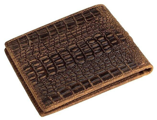 Кошелек мужской Vintage 14380 фактура кожи под крокодила Коричневый Киев - изображение 2