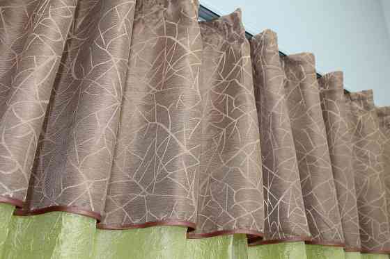 Кухонные шторы VR-Textil № 073к с ламбрекеном и подхватами салатовый с пудровым 270х170 см (52-0152) Киев