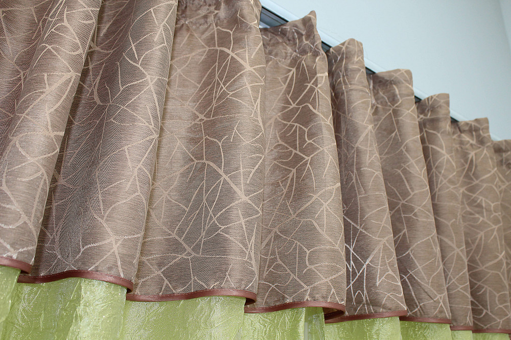 Кухонные шторы VR-Textil № 073к с ламбрекеном и подхватами салатовый с пудровым 270х170 см (52-0152) Киев - изображение 5