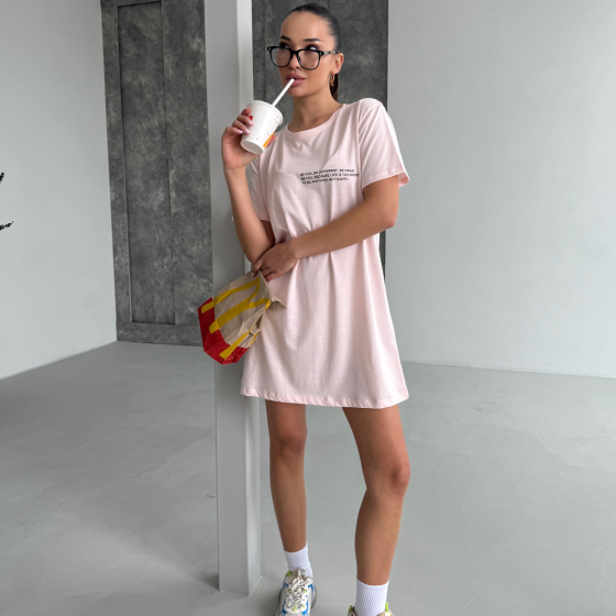 Футболка туніка жіноча футболка сукня плаття бавовна COSY Be Happy рожева Одеса