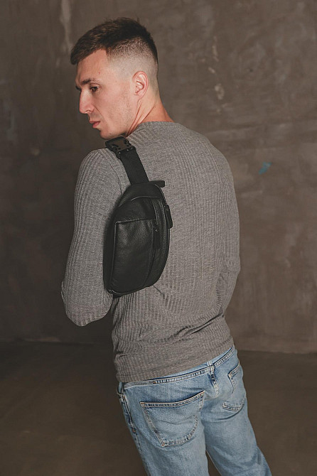 Чоловіча сумка-бананка на пояс з натуральної шкіри SL007 (Чорна) Суми - фото 8