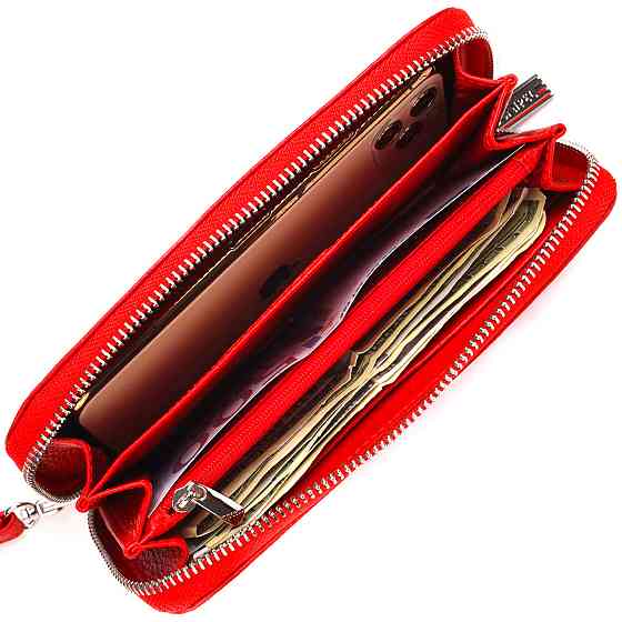 Яскравий гаманець для жінок з натуральної зернистої шкіри CANPELLINI 21615 Червоний Київ