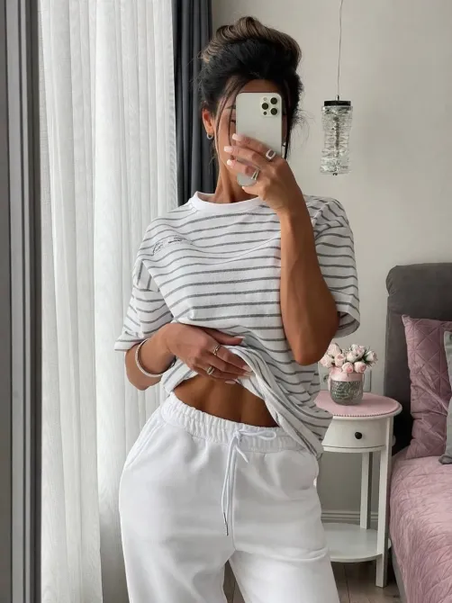 Женский хлопковый комплект (футболка + брюки) повседневная комфортная базовая одежда Одесса - изображение 20