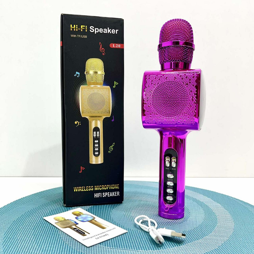 Мікрофон бездротової караоке bluetooth USB акумулятор TF слот 25см Фіолетовий (L20) Чернігів - фото 5