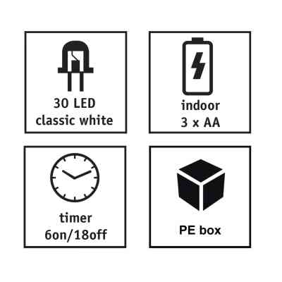 Гирлянда Luca Lighting струна, 3 м, класична біла, 30 LED 3AA, дисплей+таймер (8718861694093) Винница