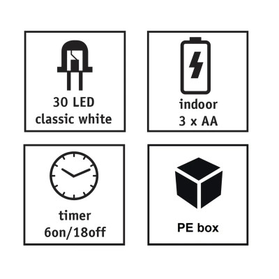 Гірлянда Luca Lighting струна, 3 м, класична біла, 30 LED 3AA, дисплей+таймер (8718861694093) Вінниця - фото 3