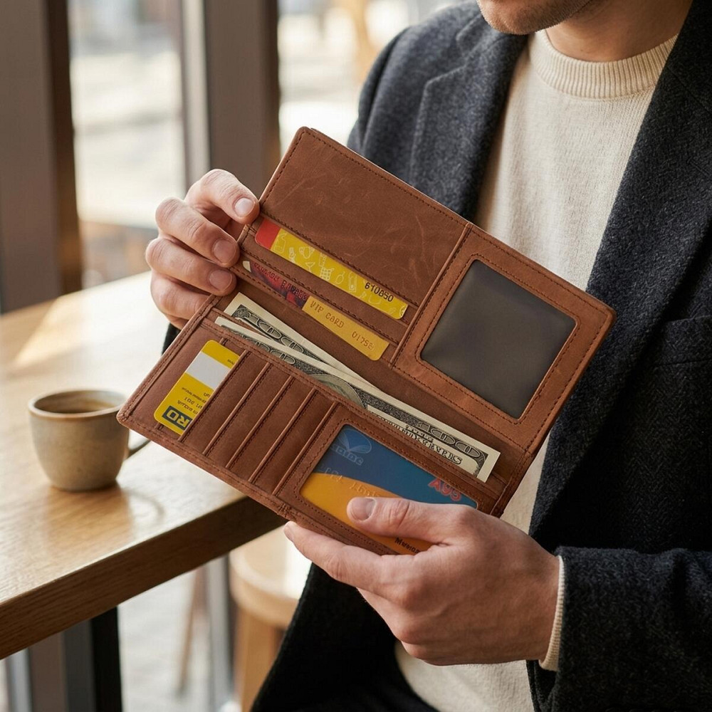 Кошелек унисекс в винтажной натуральной коже 22853 Vintage Рыжий Киев - изображение 11