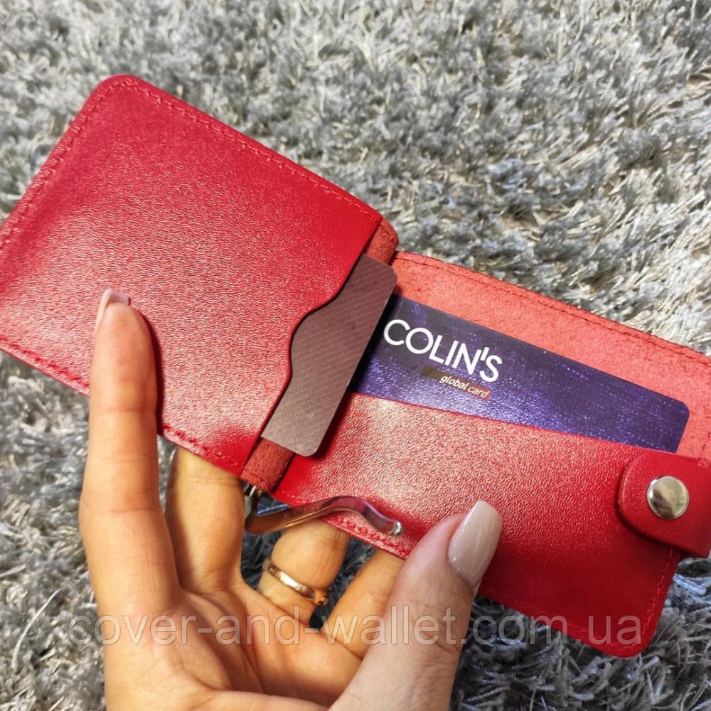 Червоний шкіряний жіночий затискач для грошей на кнопці Puos Київ - фото 3