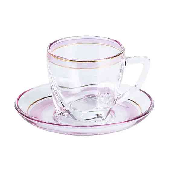 TS Kitchen Чашки зі блюдцем скляні прозорі набір на 6 осіб Розовий Київ