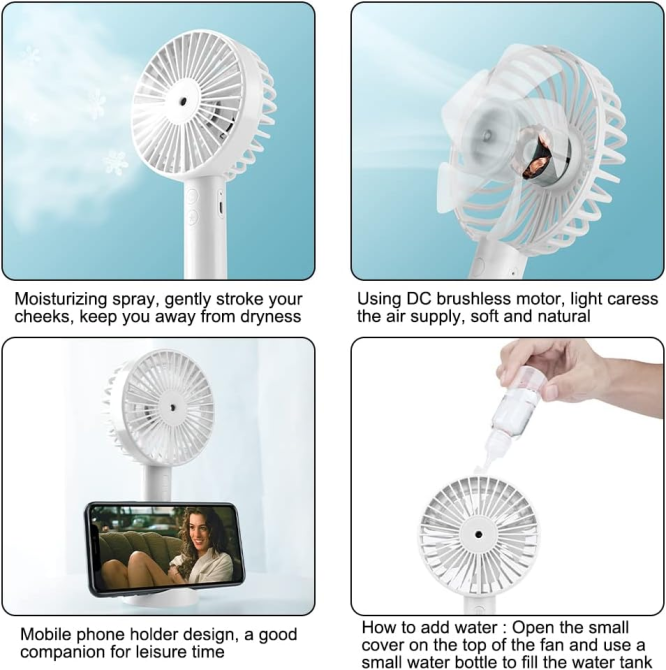 Портативний ручний вентилятор-зволожувач Humidifying Fan V9 на акумуляторі Міні-кондиціонер із розпиленням води, Білий Київ - фото 5