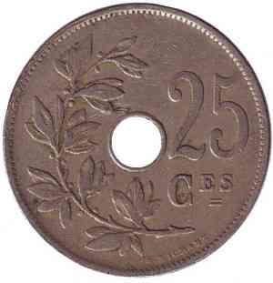 25 сантимів. 1928 рік, Бельгія. (Belgique) Полтава