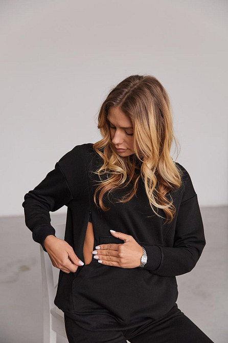 Стильний худі для вагітних та годуючих мам тринитка Chelm L-XL (46-48) Lullababe Чорний Кривий Ріг - фото 8