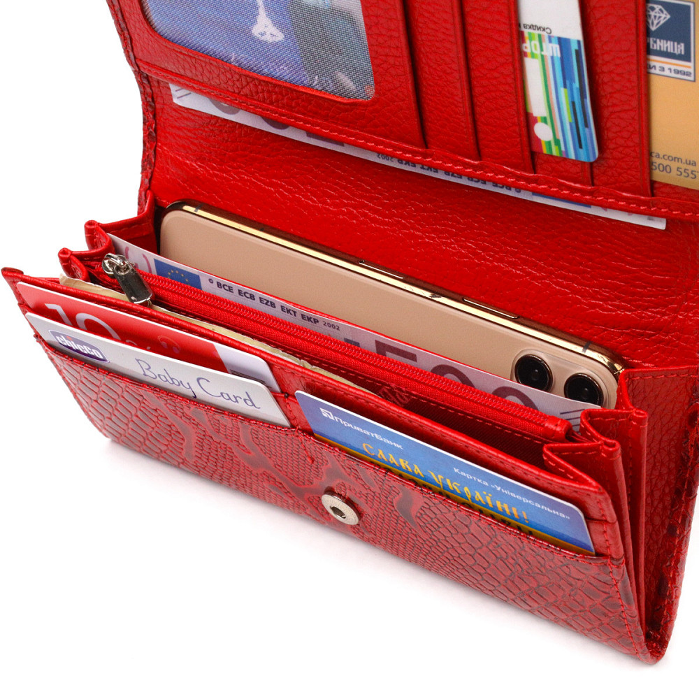 Яркий лакированный кошелек для женщин из натуральной фактурной кожи CANPELLINI 21610 Красный Киев - изображение 6