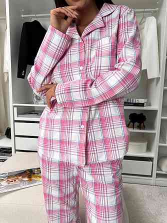 Жіноча домашня повсякденна картата піжама з фланелі. Рожевий, 46/48 Одеса