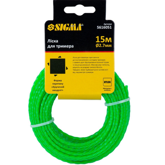Ліска для тримера d2,7мм 15м зріз/армований квадрат SIGMA Житомир - изображение 1