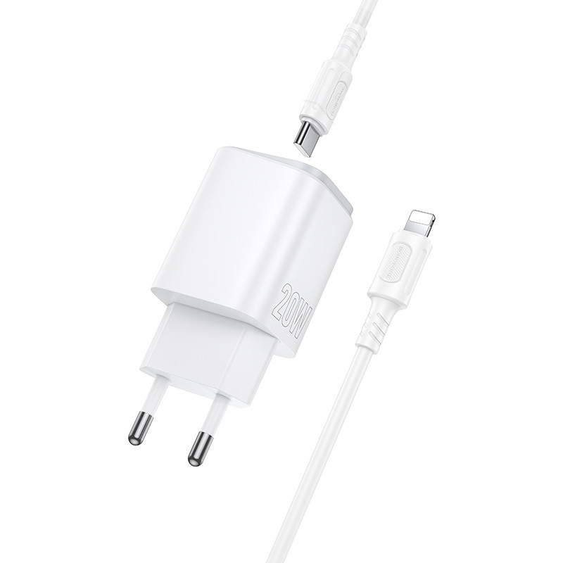 Мережевий зарядний пристрій з кабелем BOROFONE BAS83A Star PD20W+QC3.0 charger set (C to iP) (EU) White Одеса - фото 4