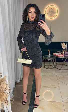 Женское платье-комбинация микродайвинг в сочетании с сеткой с серебристым напылением Одесса