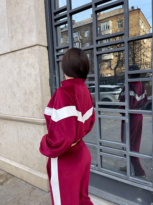 Жіночий стильний повсякденний костюм-двійка велюр спорт Бордо, 44/46 Одеса - фото 7