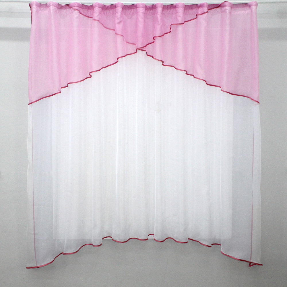 Кухонная занавеска VR-Textil № 00к белый с розовым 270х170 см (59-846) Киев - изображение 1