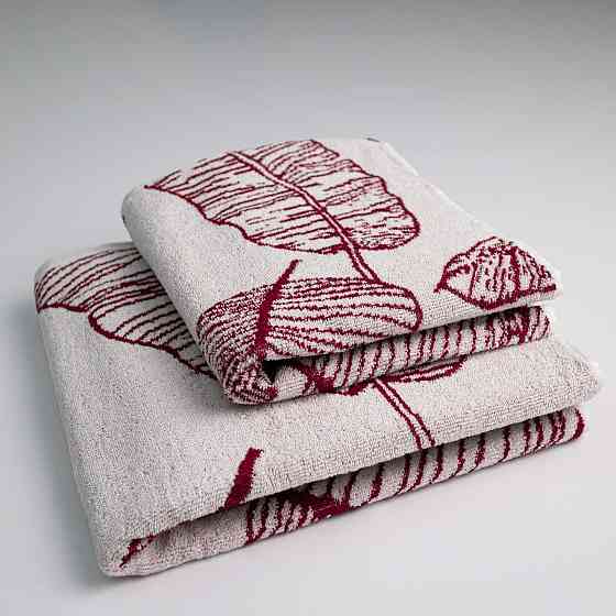 Набор махровых полотенец с рисунком перо 2шт GM Textile 50х90см, 70х140см 400г/м2 (Красный) Сумы
