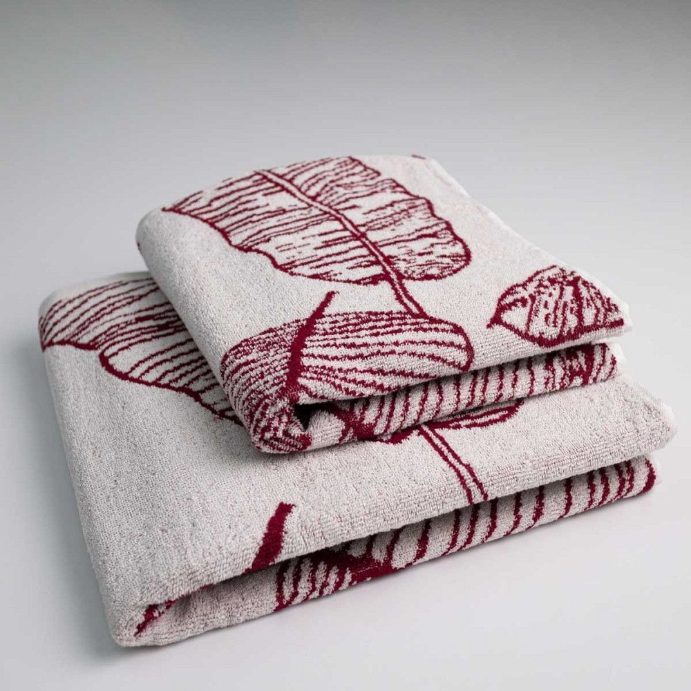 Набор махровых полотенец с рисунком перо 2шт GM Textile 50х90см, 70х140см 400г/м2 (Красный) Сумы - изображение 1