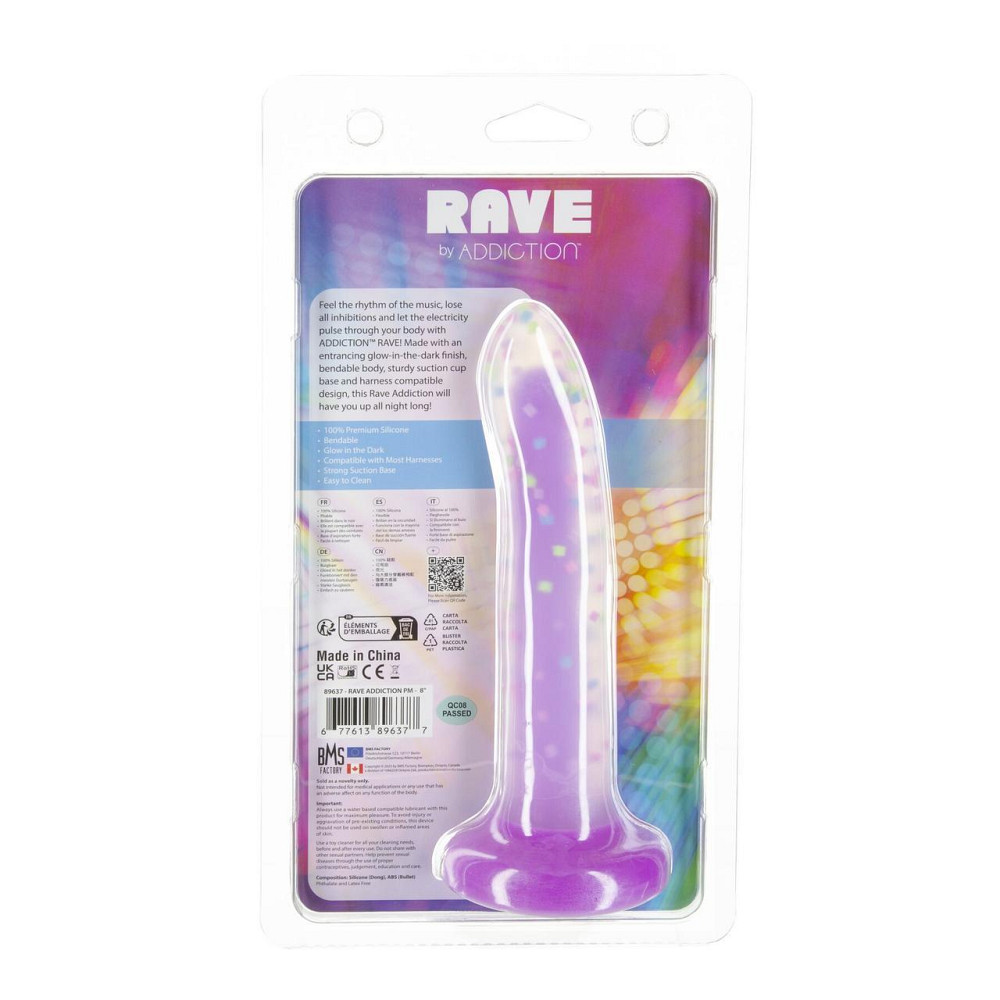 Светящийся в темноте фаллоимитатор ADDICTION Rave 8″ Glow in the Dark Dildo Purple Confetti , 20,3 см Sex Aura Киев - изображение 8