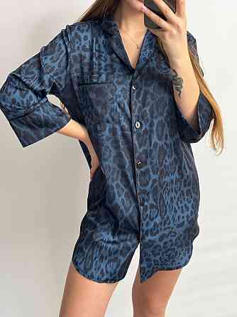 Жіноча нічна сорочка сатинова Синій лео XL Харків