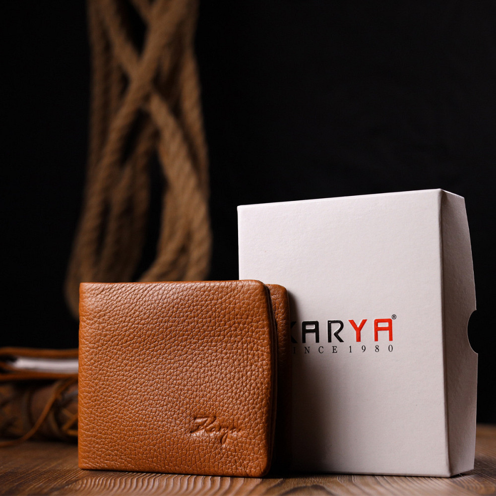 Стильное мужское портмоне из зернистой кожи KARYA 21064 Светло-коричневый Киев - изображение 3