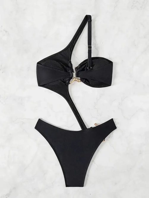 Жіночий суцільний купальник на одне плече Чорний S Харків - фото 3