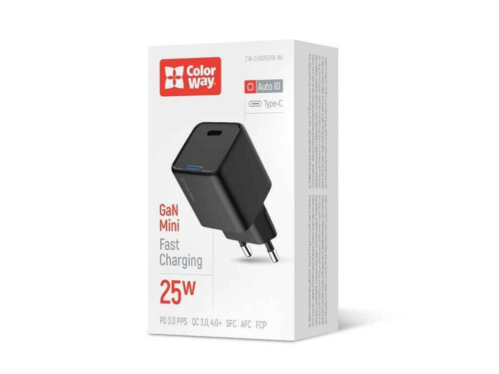 Сетевое зарядное устройство GaN Mini 25W PD Port PPS USB-C черное ТМ СolorWay Киев - изображение 1