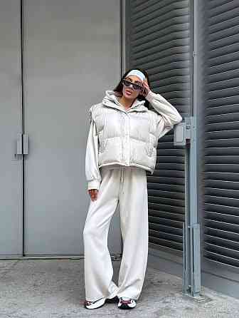 Жіночий стильний теплий костюм-трійка з турецької двонитки + плащівка емі Білий, 42 Одеса