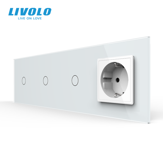 LIVOLO Сенсорний вимикач 3 сенсора (1-1-1) 1 розетка Livolo білий скло (VL-C703/C7C1EU-11) Коломия