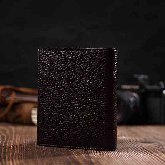 Компактный мужской бумажник из натуральной зернистой кожи без застежки BOND 21989 Коричневый Киев