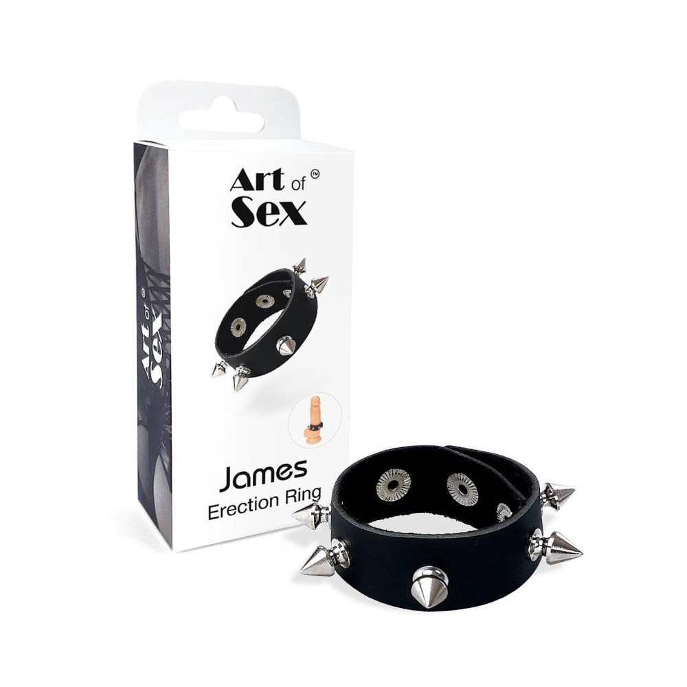 Эрекционное кольцо с шипами из натуральной кожи Art of Sex - James, цвет Черный Sex Aura Киев - изображение 4