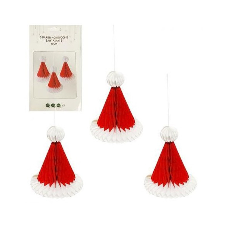 Набір підвісних паперових новорічних прикрас "Шапка Санти" CG-8, 3 шт Вінниця - фото 1