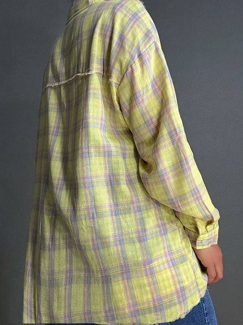 Сорочка жіноча A-N 27069 оверсайз двошарова в клітинку з бахромою , жовтий, one size Київ - фото 19