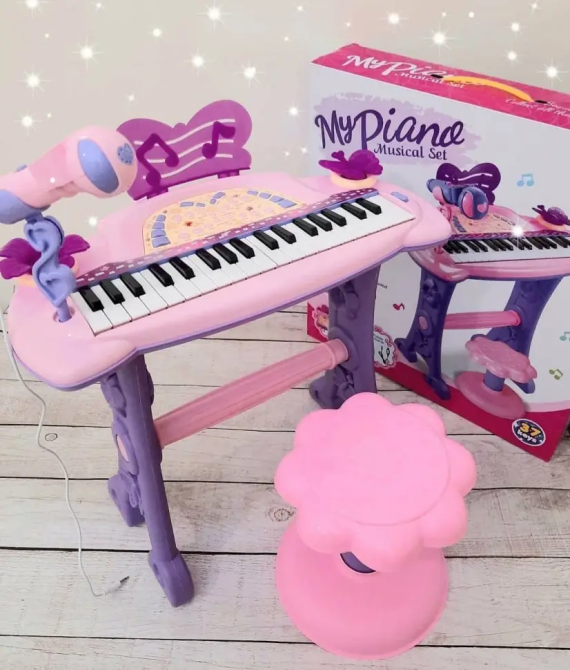 Піаніно-синтезатор 37 клавіш зі стільцем та мікрофоном від мережі Рожевий (6613) Чернігів - фото 2