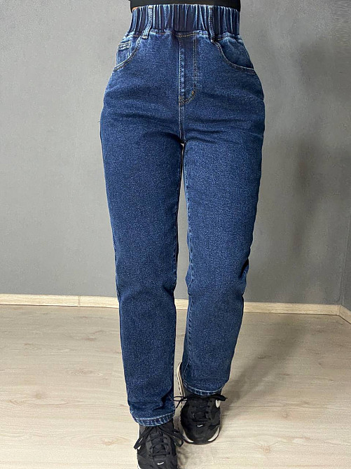 Джинси жіночі Vanver 8338 утеплені на флісі MOM jeans банани сині, синій, 28, 28, 76 см, 99 см Київ - фото 1